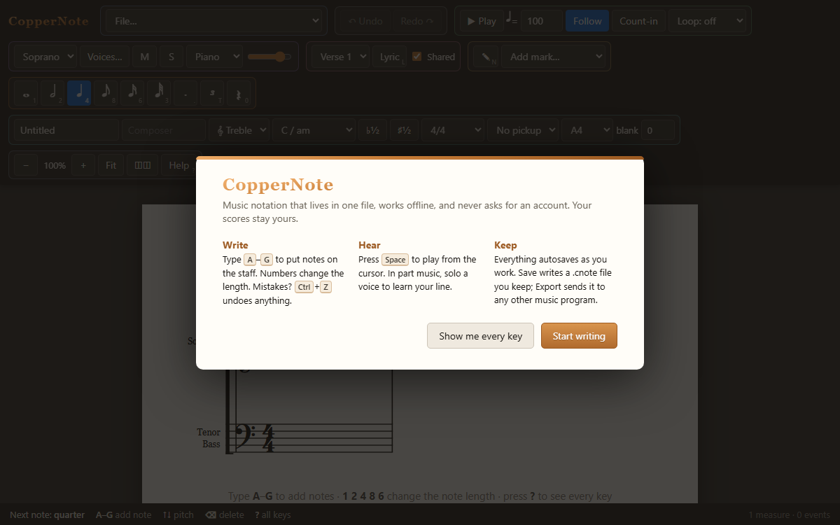 CopperNote music notation software