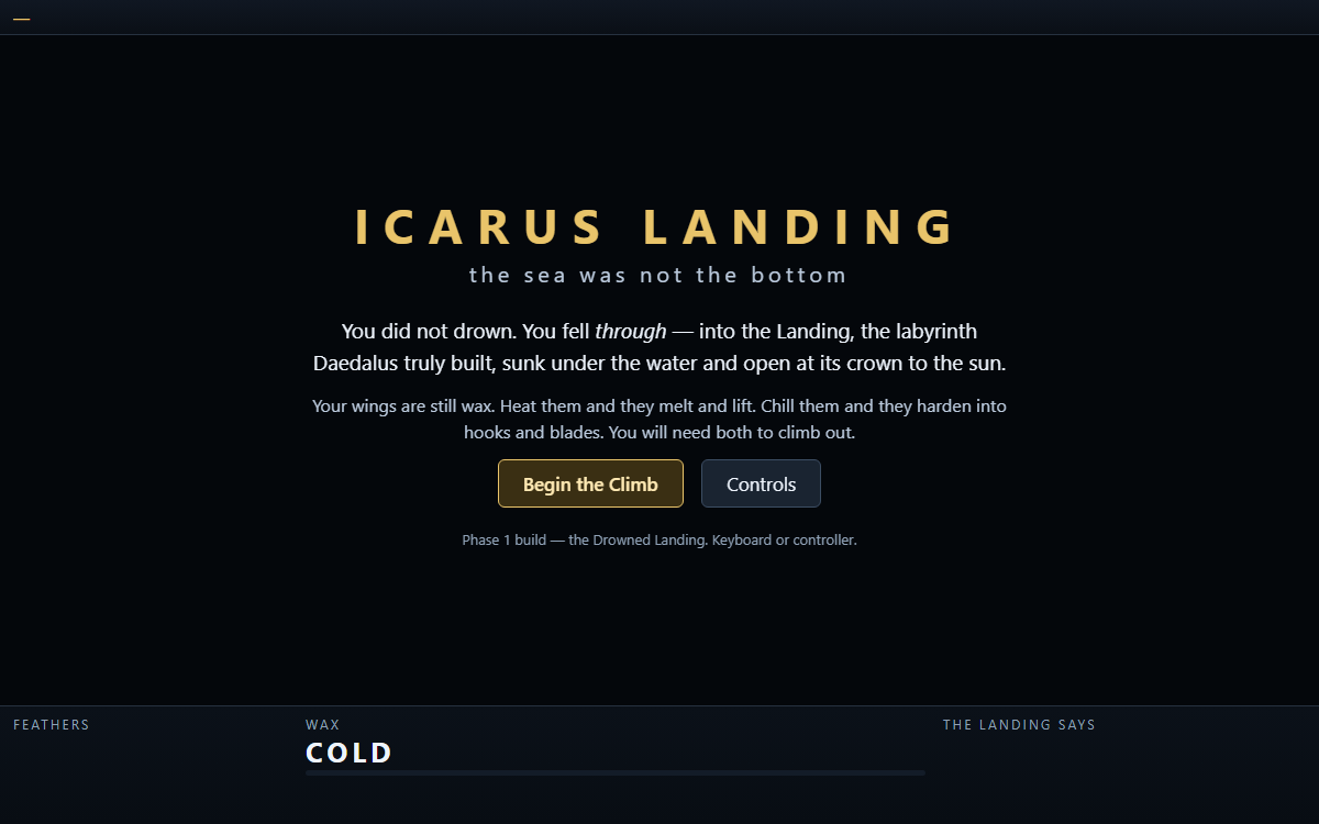 Icarus Landing title screen